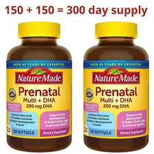 Nature Made Prenatal Multi + DHA for mom and baby daily nutrients 300 Softgels