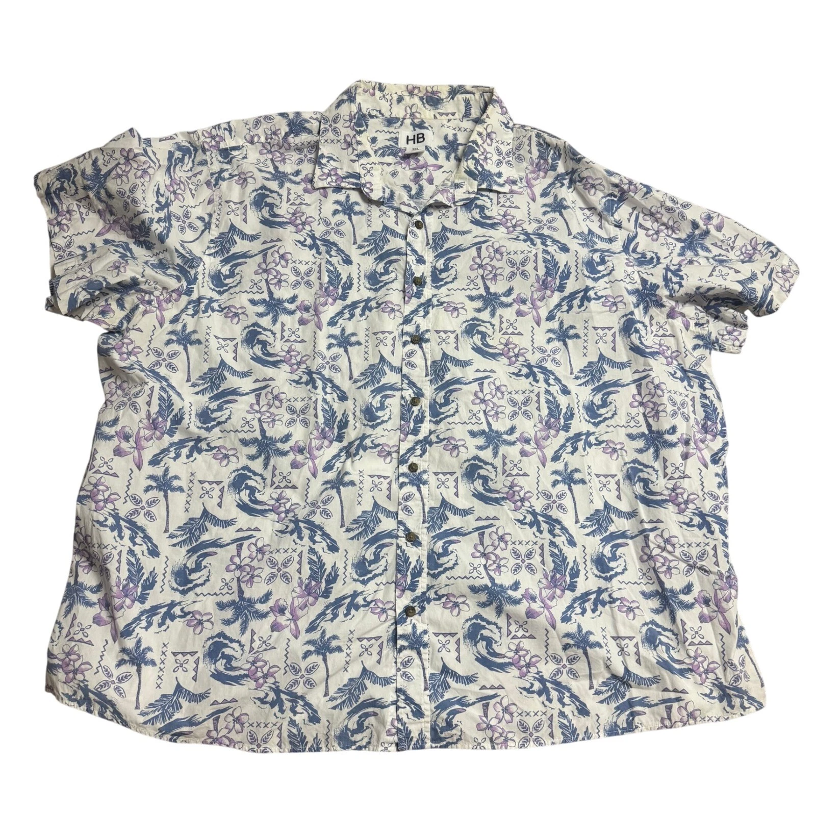 HB Hawaiian Shirt Palm Tree Print Button Up Short Sleeve Casual 3XL