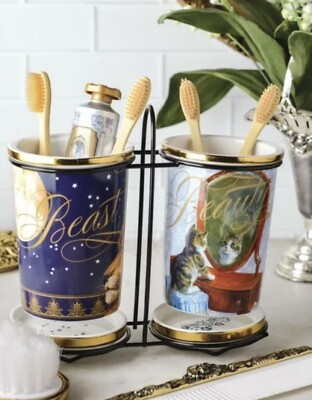 Victoria Trading Beauty & Beast Cat & Lion Tooth Brush Holder Bathroom Set 