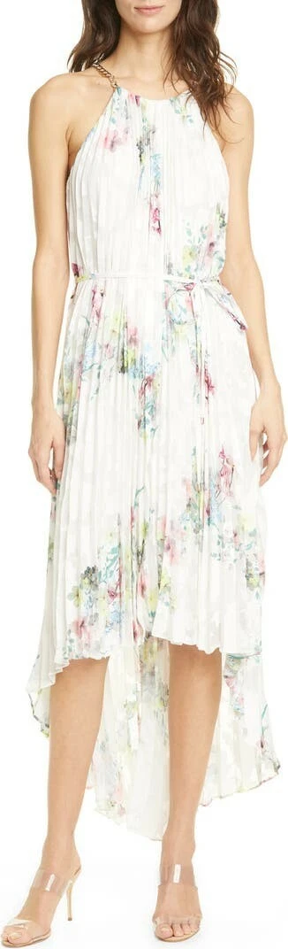 NWT 419 Ted Baker Pergola Pleated High Low Halter Dress Ted Sz 5