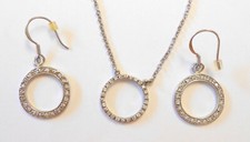 Lovely Sterling Silver Eternity Circle CZ Pendant Necklace  Dangle Earrings Set