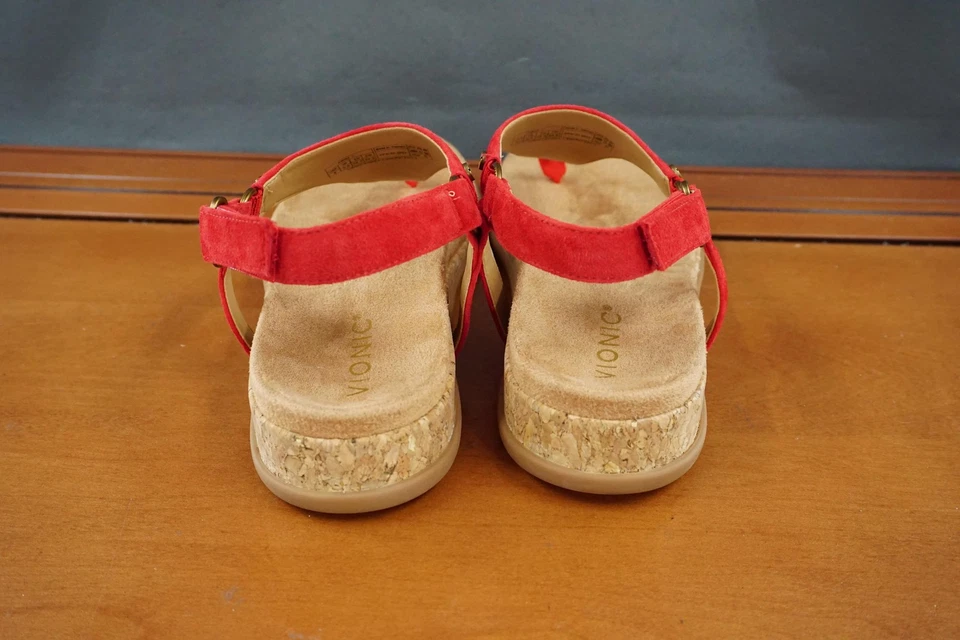 Vionic Kirra II Sandals Womens 8 Red Suede Thong Slingback Cork Wedge Comfort - Image 4 of 4