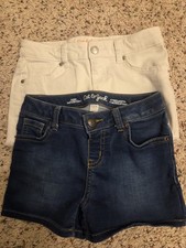 Lot of 2 Cat Jack Girls Size M 7/8 Stretch Denim Shorts - Dark Wash White