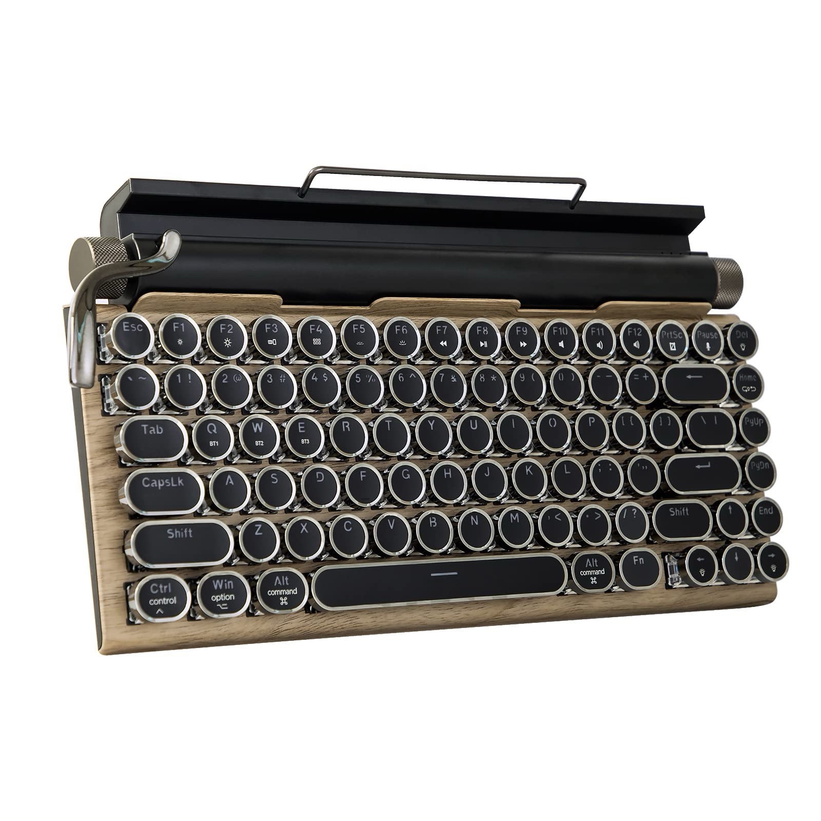 Retro Typewriter Mechanical Keyboard Bluetooth LED Backlit 83-Key Blue Switch V. Available Now for $74.39