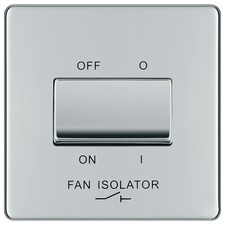 BG GoodHome Fan Isolator Screwless 10A Rocker Flat Control Switch Chrome Effect