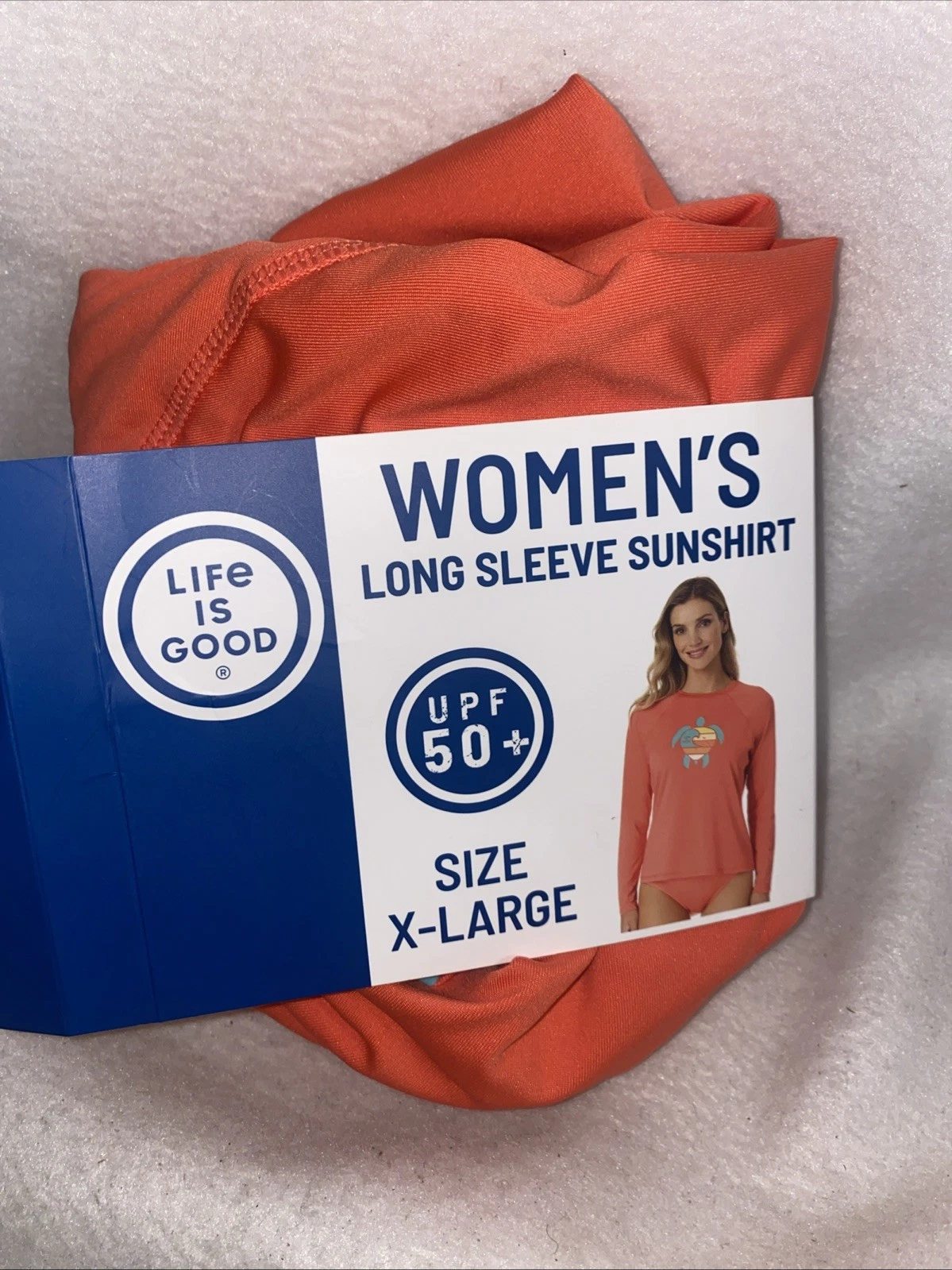 Life Is Good Sun Shirt Womens Long Sleeve UPF 50+ Beach CORAL TURTLE Rash Guard