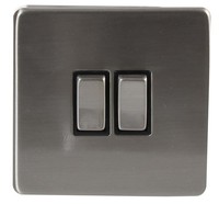 Pro Elec - 2-Fach Lichtschalter, GebüRstetes Chrom