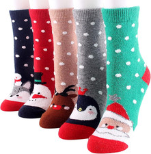 5Pack Womens Vintage Winter Soft Warm Thick Cold Knit Wool Crew Socks, Multicolo