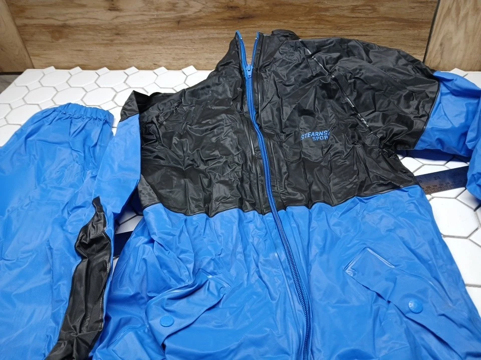 Stearns Rain Jacket & Pants Set Youth Small (6-8) Blue PVC Nylon