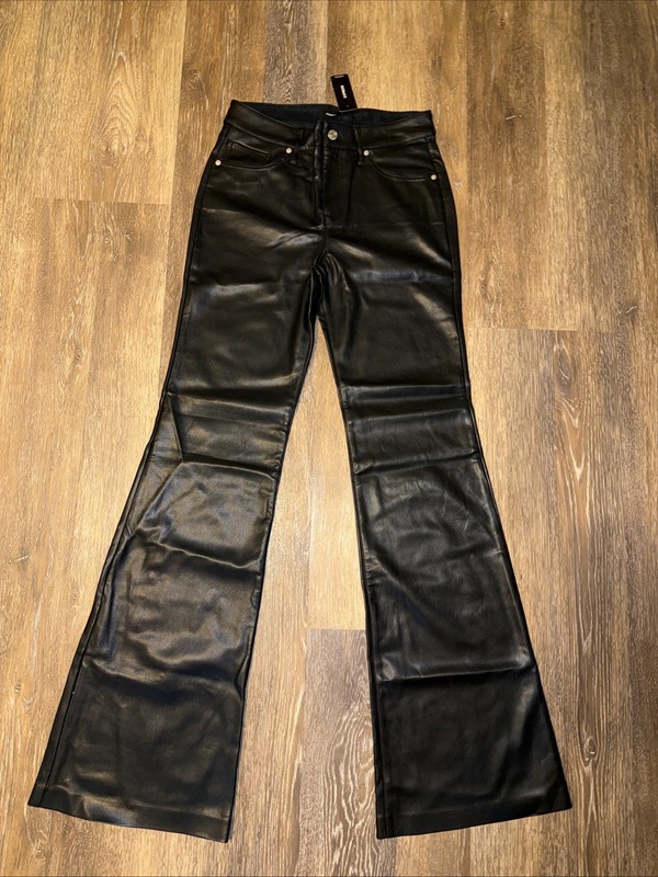 NWT Express Faux Leather Black Pants Size 4long 70’s Flare Mid Rise