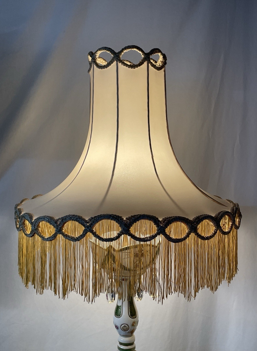 LARGE PAIR Antique Vtg Victorian Art Deco Lamp Shades Ivory Gold