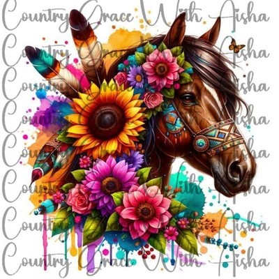 Sublimation Print Horse Floral Ready To Press Paper Ink Heat Transfer