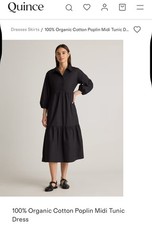 Quince Womens 100% Organic Cotton Poplin Midi Tunic Dress Black Basic Sleeved M