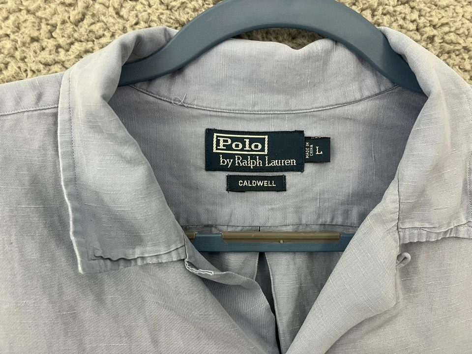 Camisa Polo Ralph Lauren Caldwell Para Hombres Grande Azul Seda Lino Cuello Lazo Campamento De Colección Foto 2 de 4