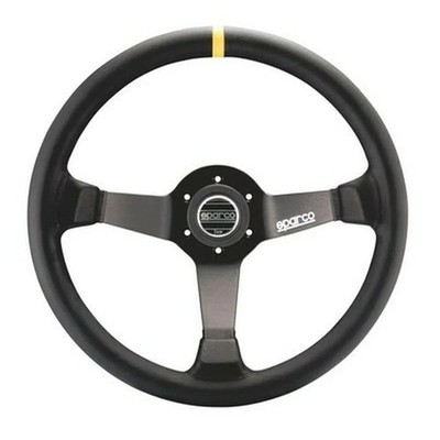 Sparco R 345 Competition Leather Steering Wheel w/ Yellow Stripe 015R345MLN