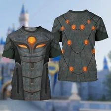 Unisex 3D Printed Dark Armor Style T-Shirt – Black & Orange Futuristic Graphic