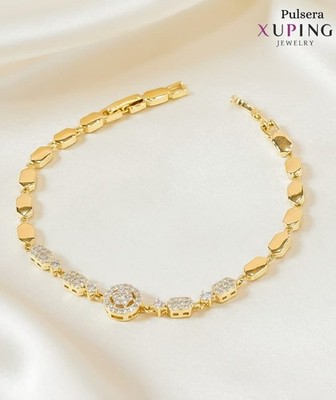 Xuping Gold-Tone Tennis Bracelet with Round White Crystal Accents