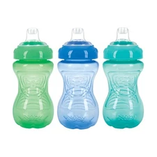 Nuby 3 Pack Toddler Sippy Cups Aqua Green Blue No Spill Design 10oz Cups