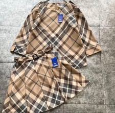 BURBERRY BLUE LABEL Nova Check Wool Skirt Suit Set Belt Logo Button Women M