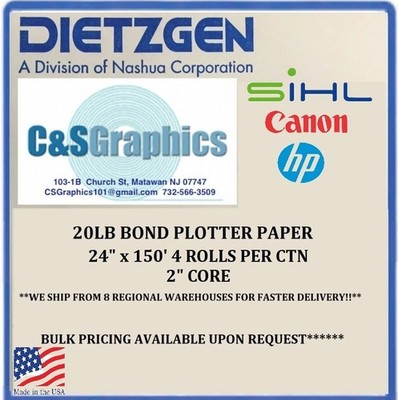 4 Rolls 24'' X 150' 20lb InkJet Bond Plotter Paper 