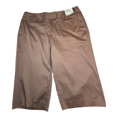 New Women's 14 Stretch BrownDual Hook Modern Fit Bermuda Sateen Shorts By Avenue