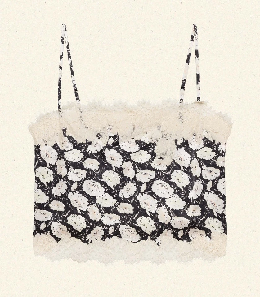 NEW DOEN  Loure Lace-trimmed Floral-print Silk-satin Camisole Sz S $250 - Image 3 of 4