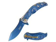 8.25" Blue Heavy Duty Spring Assist Open Blade Folding Pocket Knife
