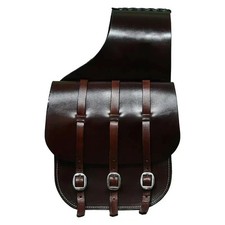 Dark Brown Handmade Leather Horse Western Saddle Bag With 3 Strap Free Shipping