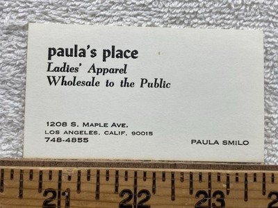 Vintage Business Card Paula's Place Ladies Apparel Los Angeles California