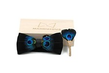 Handcrafted Peacock Feather Bow Tie  Lapel Pin Set - Elegant Midnight Black