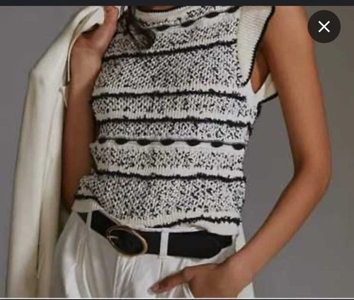 Pilcro By Anthropologie Ruffle Sweater Low Back Ivory/Black Size S