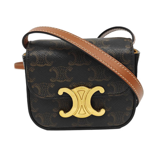 CELINE Mini Triomphe Shoulder Bag Triomphe Coated Canvas Crossbody Bag Black