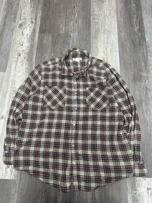 VTG Mens Camel Joe Plaid Pearl Snap Long Sleeve Flannel Shirt