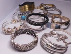 1 Lbs Silver Hinged Clapper Cuff Bracelets Mixed Metals - Lot of 13