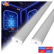50Pack 6.6FT/2M U Type Led Aluminum Channel With Milky Cover For Led Strip Light