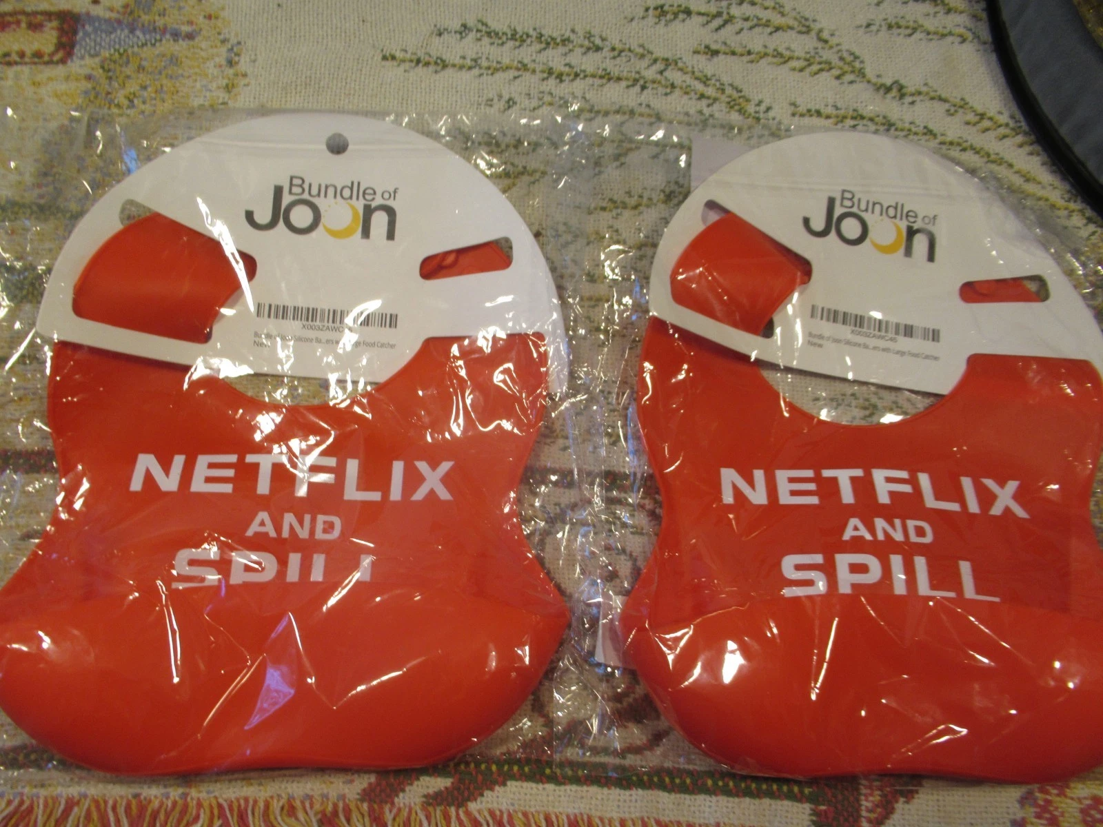 LOT OF 2 Netflix And Spill Bib Bundle Of Joon Red Spill Bib