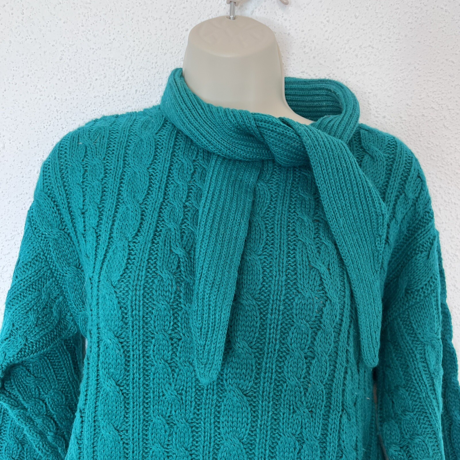 Vintage green cable knit acrylic sweater medium haber… Gem