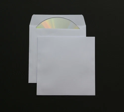 200 St. Premium Papier CD, Blu-ray, DVD Hüllen 125x125 mit Lasche 90 gr.