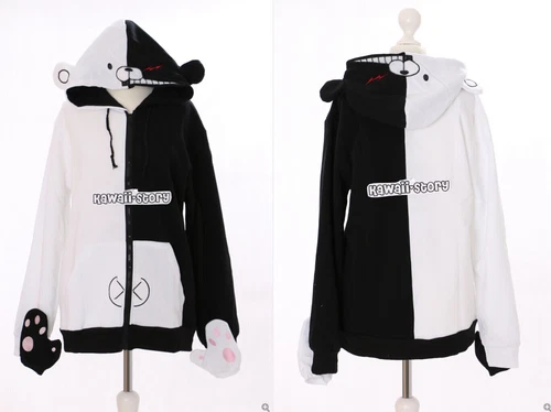 TA-04 Danganronpa Bear Monokuma Hooded Sweatshirt Pullover Cosplay Black White