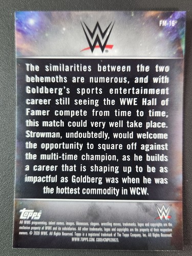 2020 Topps Chrome WWE Fantasy Matches #FM-16 GOLDBERG VS BRAUN STROWMAN - Picture 2 of 2