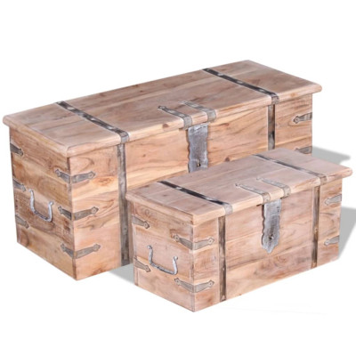 VidaXL Set 2 Cassapanche In Legno Massiccio Di Acacia - Uso Contenitore O Tavolino - Marrone - Cm 83x33x37 E 61x26x27