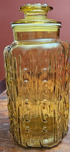 Vintage Amber Glass Jar Tall LE SMITH 12" Canister Apothecary Jar NICE LOOK