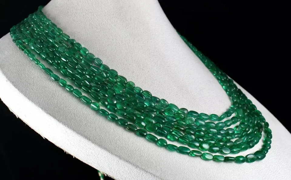 Collana di perle ovali con smeraldo dello Zambia a 7 fili, pietra preziosa co... - Immagine 4 di 4