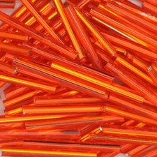 Czech Glass Bugle Beads 25mm 1 inch Orange Silver Lined