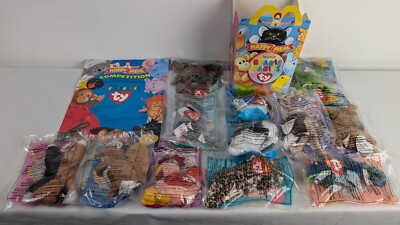 TY McDonalds Teenie Beanie Babys 1999 komplettes Set 12 versiegelte & Happy Meal Box