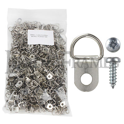 500 x KLEINE NICKEL EINZELNE D RINGE + SCHRAUBEN 22x12mm Bilderrahmen Fotoleinwand