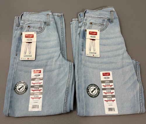 2 Pair Wrangler Loose Denim Adjustable Blue Jeans Boys Kids 10 Slim NEW