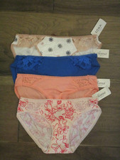 4-PACK SOMA EMBRACEABLE LACE BIKINI PANTIES BLUE/ PEACH/ IVORY PRINTS SIZE SMALL