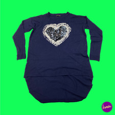 STUDIO Women's Sweater Dress, Heart Sequin Detail, High-Low Hem, Navy, Fits UK M