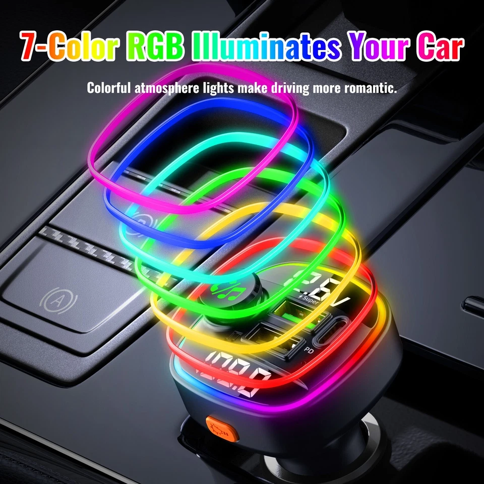 Car Wireless Fast Charger FM Transmitter Adapter LED Display USB+PD Dual Charge - Image 4 of 4